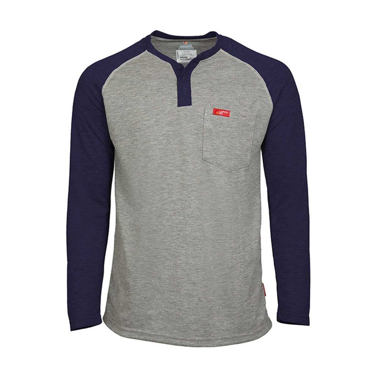 LAPCO Two-Tone FR Raglan Sleeve Henley T-Shirt in Gray/Navy